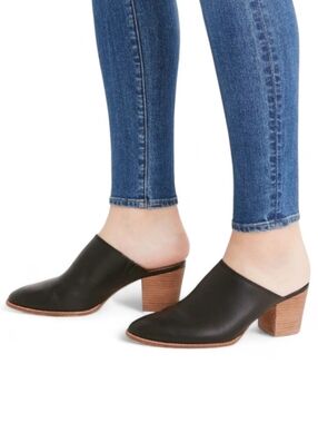 Madewell The Harper Leather Mules Stacked Block Heel Slip On Clog Black size 9